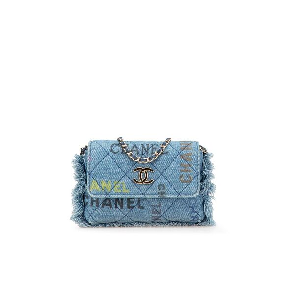 Pre Loved Chanel Mini Denim Mood Clutch with Chain Women Blue Crossbody Bags - Picture 1 of 8